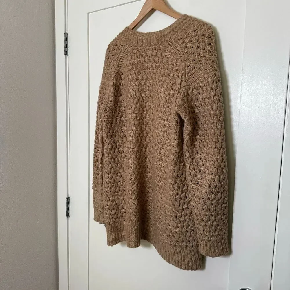 Everlane Open Long Cardigan Sweater Sz XS Camel Oversized Wool Alpaca Blend